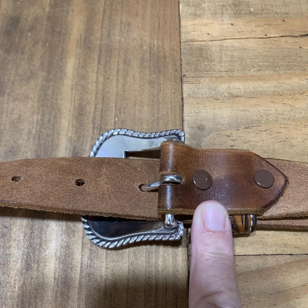 Western Hand Tooled Leather Belt Deer Antler Mountain Theme Buckle 41-48